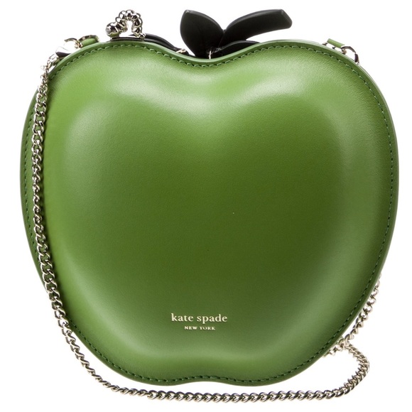 Kate Spade Novelty 3D Picnic Green Apple Worm Smooth Leather Crossbody Bag EUC - Picture 3 of 13